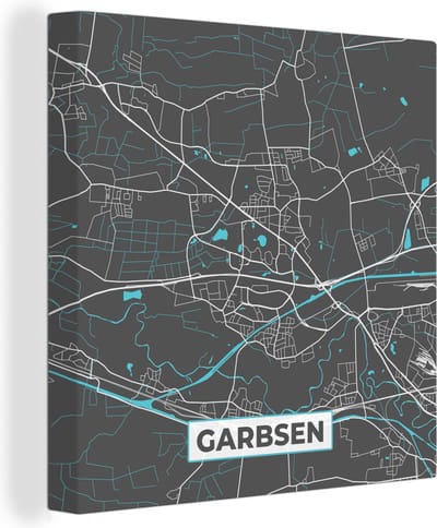 Canvas Schilderij Kaart – Plattegrond – Stadskaart – Garbsen – Duitsland – Blauw - 20x20 cm - Wanddecoratie