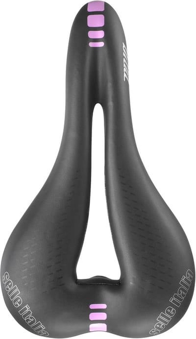 Diva Gel Flow - Dameszadel voor Stadsfietsen, Mountainbikes, Toerfietsen en Pendelfietsen, Anatomische Vorm, Extra Gelvulling, Mangaankoolstof Frame, Shock Absorber Technologie, Flow Gaten voor Ventilatie, Afmetingen L2 152 x 270 mm, Gewicht 285 g