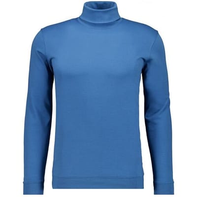 Ragman T-Shirt Fine Cotton Jersey Rollneck Shirt Long Sleeve Bottom Rib Blauw / male