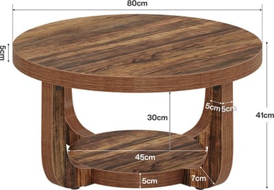 DMG Supply Salontafel - Rond - 2 Lagen - 80 x 80 x 41 cm - Rustiek Bruin - Spaanplaat