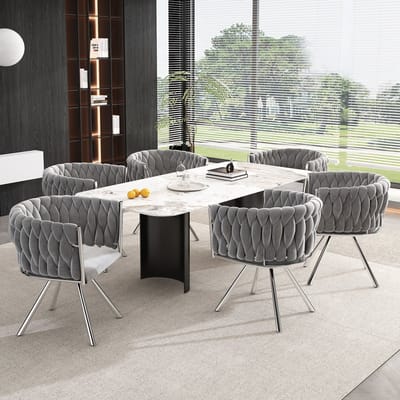 Eetkamerstoel - Set van 6 - Fluwelen kaptafelstoel, luxe draaistoel voor de slaapkamer, comfortabele draaistoel, vier metalen steunpoten - Grijs