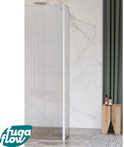 FugaFlow Eccelente Vetro zijwand - 30x200cm - ribbel glas - 8mm - met hoekprofiel - mat wit -