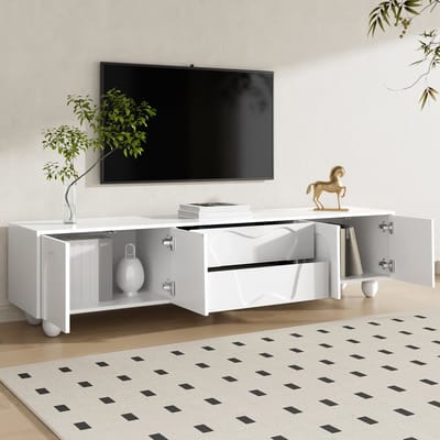 TV-meubel 180 x 40 x 42 cm - met houten poten - minimalistisch elegant - met opbergruimte - wit