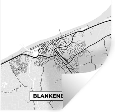 Muurstickers - Sticker Folie - Kaart – Plattegrond – Stadskaart – Blankenberge – België – Zwart Wit - 100x100 cm - Plakfolie - Muurstickers Kinderkamer - Zelfklevend Behang XXL - Zelfklevend behangpapier - Stickerfolie