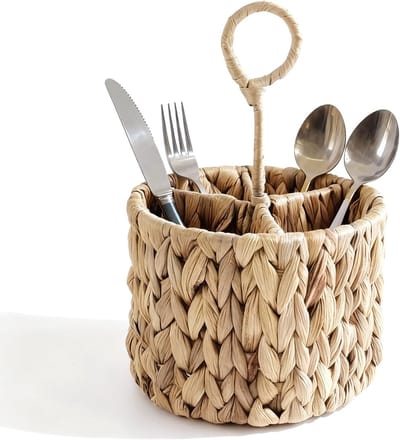 mand, mandje met 3 vakken, opbergmanden, zeegras mand, opslag en organisatie, voor kampenselen, pennen, potloodbox, container