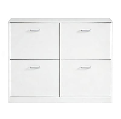 Schoenenkast Opbergkast Bijzetkast 24 x 105,5 x 82,7 cm Wit Houten Frame Voor Hal Entree Slaapkamer Met 4 Verstelbare Dubbeldeks Kantelvakken 16-28 Paren Schoenen Stevig Duurzaam
