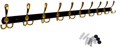 Hoexs Wandkapstok Zwart Goud - 30 Haken - 96cm - RVS - Montagemateriaal