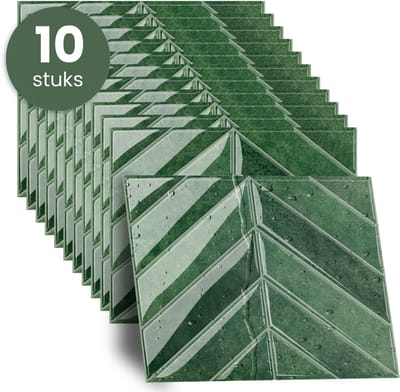 STACK® Plaktegels - 10 Stuks - Visgraat Tegel - Groen - 29 x 23 cm - Zelfklevende Tegels & Tegelstickers - Plak Tegels - Wandtegel Stickers & Zelfklevende Wandtegels - Keuken & Badkamer Tegels - 3D Muurstickers