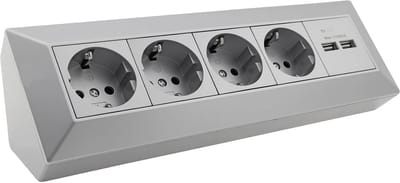 4-voudig stopcontactblok + 2x USB, zilver 250V~/16A