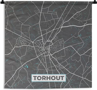 Wandkleed - Wanddoek - Plattegrond – Torhout – Blauw – Stadskaart - Kaart - België - 180x180 cm - Wandtapijt
