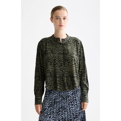 Scotch & Soda Printed Pintuck Shirt Ikat Feather Thyme Taglia: 40 | Maglie a manica lunga Outlet | Donna
