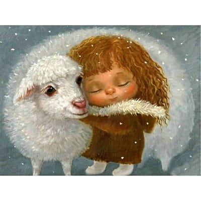 5D DIY Diamant Schilderij  Cartoon Meisje Schaap  Strass Borduurwerk Kruissteek 3D Woondecoratie 20X30CM brown