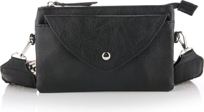Schoudertasje / crossbodytasje met geweven schouderriem, zwart