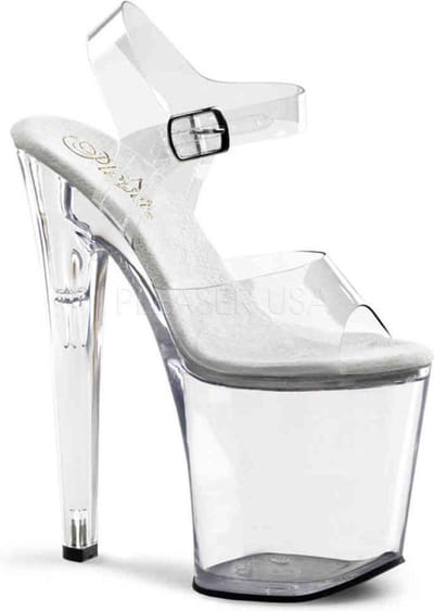Pleaser - XTREME-808 Sandaal met enkelband, Paaldans schoenen - Paaldans schoenen - 35 Shoes - Transparant/Zilverkleurig