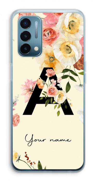 Gepersonaliseerd - Case Company® - Hoesje geschikt voor OnePlus Nord N200 5G hoesje - Flirty Flowers Monogram - Soft Cover Telefoonhoesje - Bescherming aan alle Kanten en Schermrand