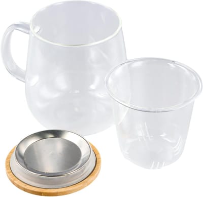 Theeglas - 420 ml - borosilicaatglas - Inclusief houten deksel - thee-infuser - Geschikt voor zwarte thee - Voor thuisgebruik