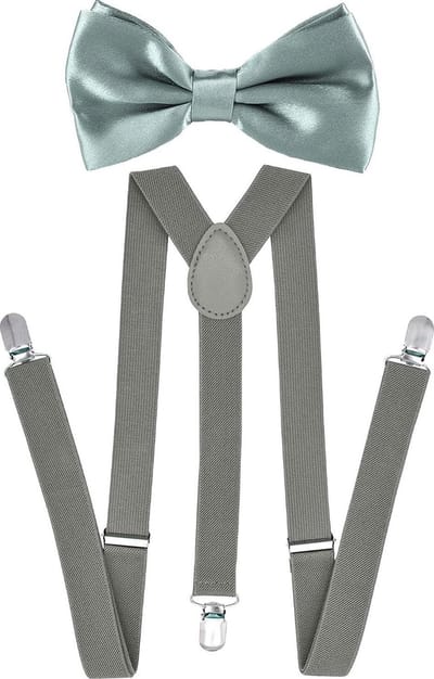 Fako Fashion - Bretels Met Vlinderstrik - Volwassen - Dames - Heren - Vlinderdas - Strik - Effen - 100cm - Grijs