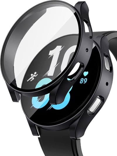 Hoesje + Screenprotector Geschikt voor Samsung Watch 5 40mm / Watch 4 40mm – Gehard Glas Cover + Shock Proof Case – Zwart