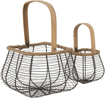 Clayre & Eef Decoratie Mand Set van 2 Bruin Ijzer Hout Mand
