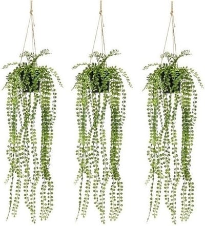 Kunstplant Ficus Pumila in Hangpot - 3x - 60 cm - groen - hangplat - kunst