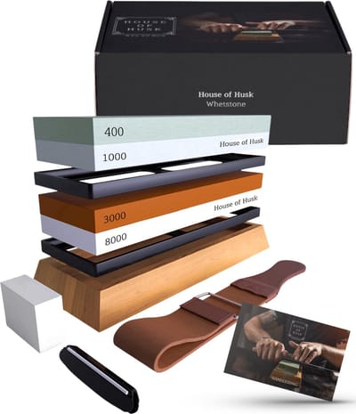 House of Husk Dubbelzijdige Messenslijpers met Instructies - Slijpsteen voor Messen en Gereedschappen - Wetsteen Slijpsteen set 400 1000 en 3000 8000 - Edelkorund
