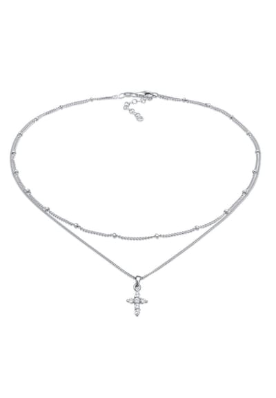 Elli - Halsketting - Dames Choker Laagje Kruis Hanger met Zirkonia in 925 sterling zilver - Dames