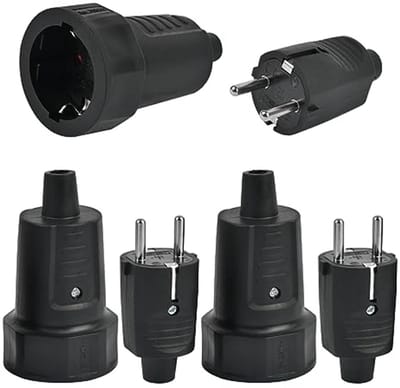3-pack rubberen geaarde stekker & koppeling met knikbescherming - 250V, 16A, IP44