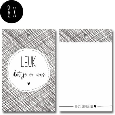 8x Label / Kaartje van karton / Cadeaulabels / Labels | LEUK DAT JE ER WAS | voor aan een bedankje of traktatie | 85 x 55 mm