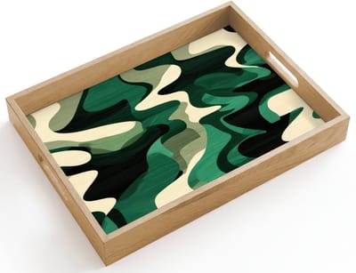 Dienblad hout 40x30 cm - Schootdienblad - Abstract - Camouflage - Groen - Borrelplank rechthoek - Plateau dienbladen