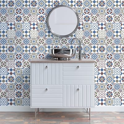 Zelfklevende tegelmuurstickers voor keuken en badkamer - 30 Azulejos Victicia cementtegelstickers - 30 stickers 15x15cm