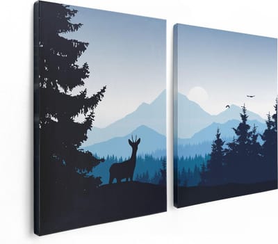 Artaza Canvas Schilderij Tweeluik Hert In Het Bos - Silhouet  - 120x80 - Foto Op Canvas - Canvas Print