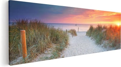 Artaza Canvas Schilderij Zonsondergang Strand - 60x20 cm - Wanddecoratie Zee - Muurdecoratie Duinen - Schilderijen Op Canvas