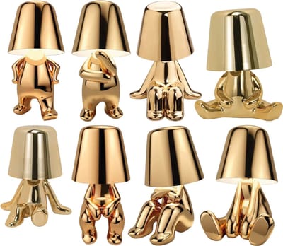 Luxus Europe - Bins Brother Tafellamp Goud Set van 8 - Decoratieve LED Designlamp - Draadloos - Dimbaar - 3 Lichtkleuren - Touchbediening
