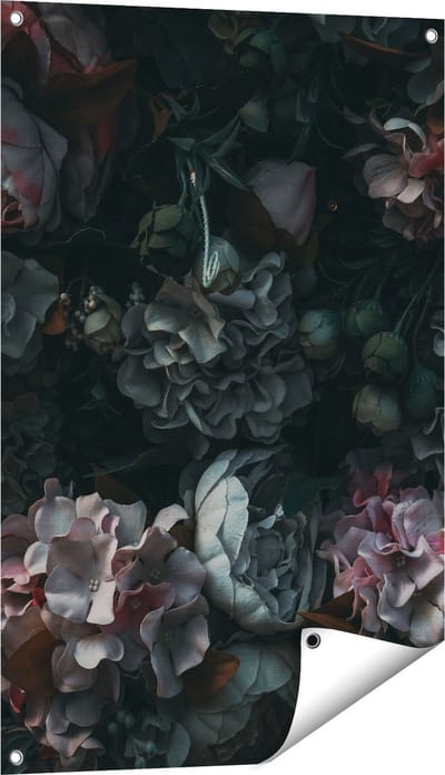 Gards Tuinposter Bloemen in het Donker - Duisternis - 60x90 cm - Tuindoek - Tuindecoratie - Wanddecoratie buiten - Tuinschilderij