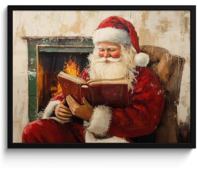 Poster in lijst - Fotolijst 70x50 cm - Posters - Kerst - Kerstman - Winter - Open Haard - Posterlijst zwart - Decoratie - Wanddecoratie woonkamer - Muurdecoratie slaapkamer - Kerstversiering - Kerstdecoratie voor binnen - Kerstmis
