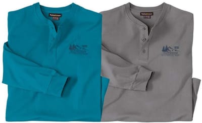 ATLAS FOR MEN - Set van 2 longsleeves met Henley kraag - Heren - Verkrijgbaar in grote maten - XXL