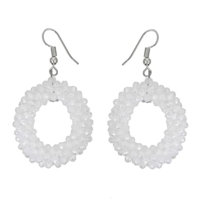 Behave Oorbellen dames wit – lange oorbellen facet geslepen - grote rond ovalen oorhangers