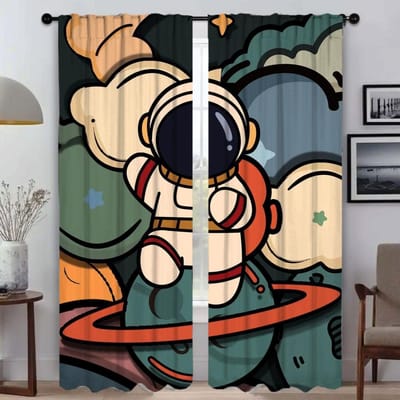 Raamgordijn voor Kamer 2 Panelen Astronautenprint Home Interieurgordijnen voor Camera Halloween Decoratie Shades Scheidingswand Kind W50xH70cmx2pcs-CL