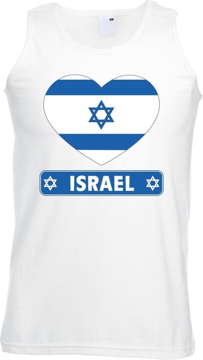 Israel singlet shirt/ tanktop met Israelische vlag in hart wit heren S