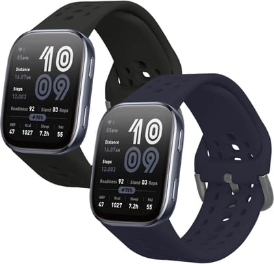kwmobile 2x horlogebandjes geschikt voor Amazfit Bip 6 bandje - Smartwatch bandjes van TPU - Activity tracker horloge band in zwart / donkerblauw
