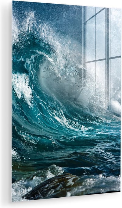 MuchoWow® Glasschilderij 100x150 cm - Schilderij acrylglas - Oceaan - Golf - Water - Foto op glas - Muurdecoratie woonkamer - Wanddecoratie slaapkamer - Schilderijen