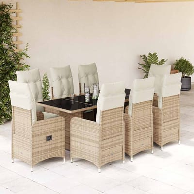 vidaXL - 9-delige - Bistroset - met - kussens - poly - rattan - beige