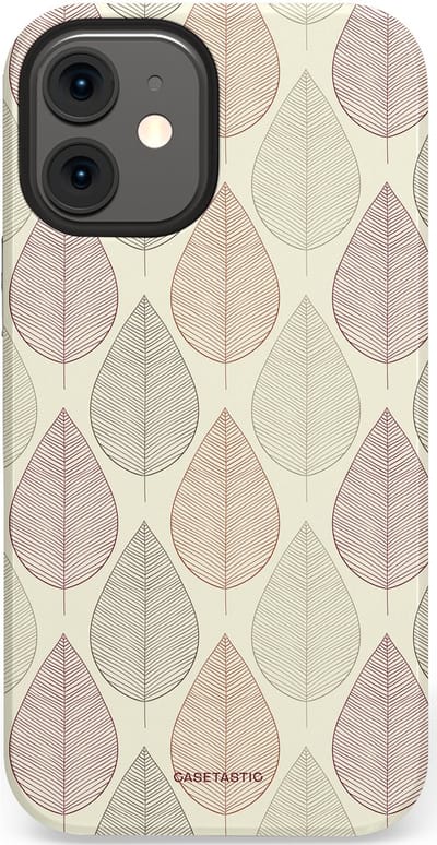 Casetastic hoesje geschikt voor Apple iPhone 12 Mini - Dubbellaagse bescherming - Botanisch retro bladeren dans - Fashion Case - Crème