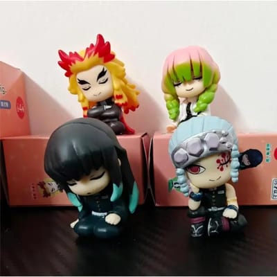 4 stuks/set Demon Slayer Rengoku Kyoujurou Uzui Tengen Tokitou Muichirou Kanroji Mitsuri Schattige Slaap 5 cm Figuur Speelgoed with box black