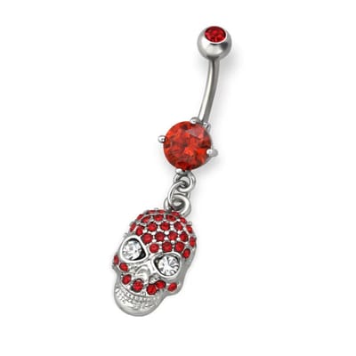 Aramat Jewels | Navelpiercings | Rode Doodshoofd Stalen Navelpiercing | | | |8mm | Staal | Volwassenen | Verkleurd niet