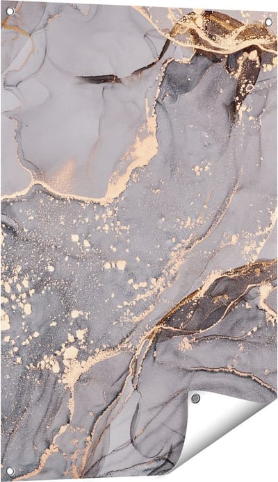 Gards Tuinposter Abstracte Luxe Kunst van Marmer met Goud - 60x90 cm - Tuindoek - Tuindecoratie - Wanddecoratie buiten - Tuinschilderij