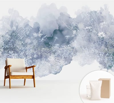 Wallfluent Behang - Bloemenweide Vliesbehang - 312x219 cm - Wit Behang - Voor liefhebbers van modern design en abstracte kunst - Behang Voor de woonkamer, voor het kantoor, voor de slaapkamer - Behangrol Bloemen en planten