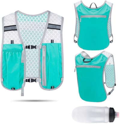 Hardloop-hydratatievest, lichtgewicht rugzak, stabiele borstuitrusting met blaas en telefoonhouder voor vrouwen, Heren,met reflecterende strepen, marathons, trails, fietsen, buitenavonturen（1 * hemelsblauw vest, 1 * waterfles） - Cyslmuk®