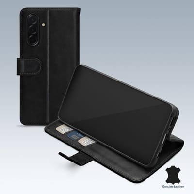 Mobilize Telefoonhoesje geschikt voor Samsung Galaxy A57 Hoesje Echt Leer | Mobilize Wallet Bookcase Portemonnee | Pasjeshouder voor 3 Pasjes | Telefoonhoesje voor Pinpas / OV Kaart / Rijbewijs - Zwart