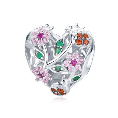 Hart vormige bedel bloemen zirkonia | bedels voor armband | bead | Zilverana | geschikt voor alle bekende merken | 925 zilver | moederdag